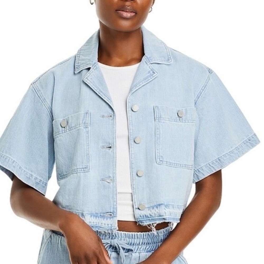 BLANKNYC CROPPED BOXY DENIM SHIRT UNWIND FRAYED‎ LARGE